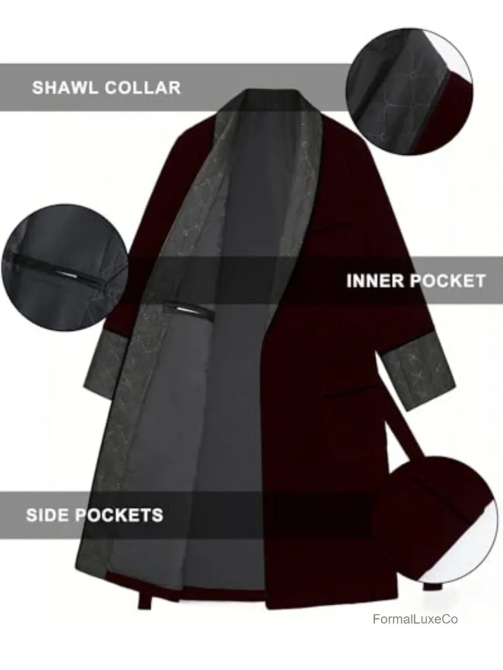 Men's Velvet Smoking Jacket Shawl Collar Quilted Satin Robe with Belt